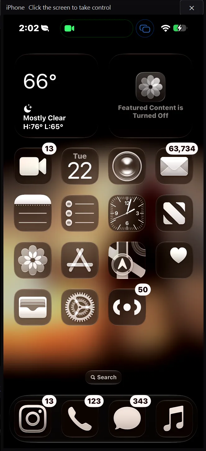 An iPhone mirrored to Windows in AirMirror Pro, ready to take control with the mouse